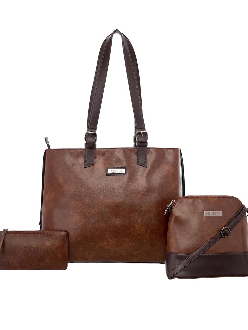 Classic Brown Tote Bag Set - 3 Piece